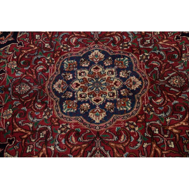 Hand Knotted Oriental 100% Wool Carpet Traditional Floral Navy Blue & Blues Mashad Area Rug - 15' 5'' X 11' 1''