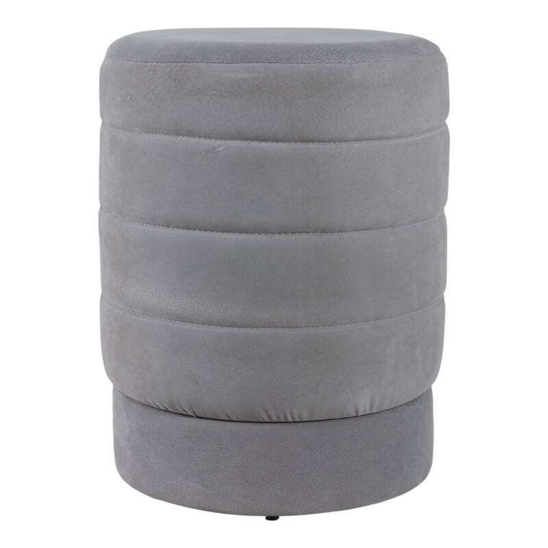 Suede Ottoman Round Compact Pouf Footstool Luxury Accent - 19" Grey