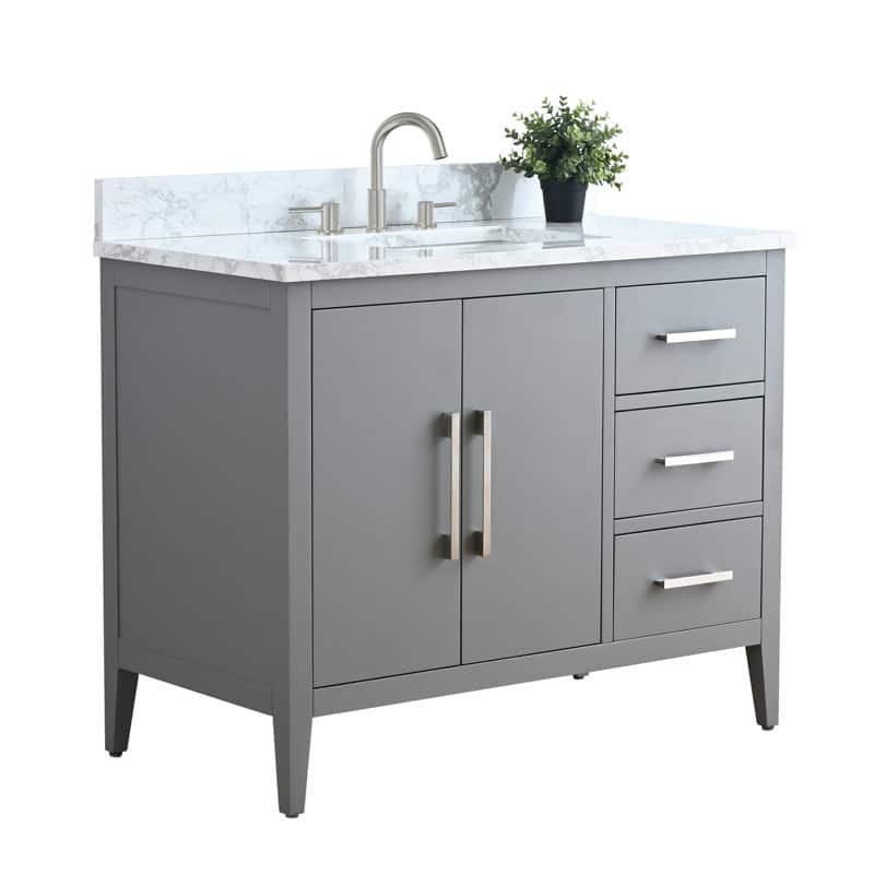 Vanity Art 42" Single Sink Bathroom Vanity Cabinet with Engineered Marble Countertop