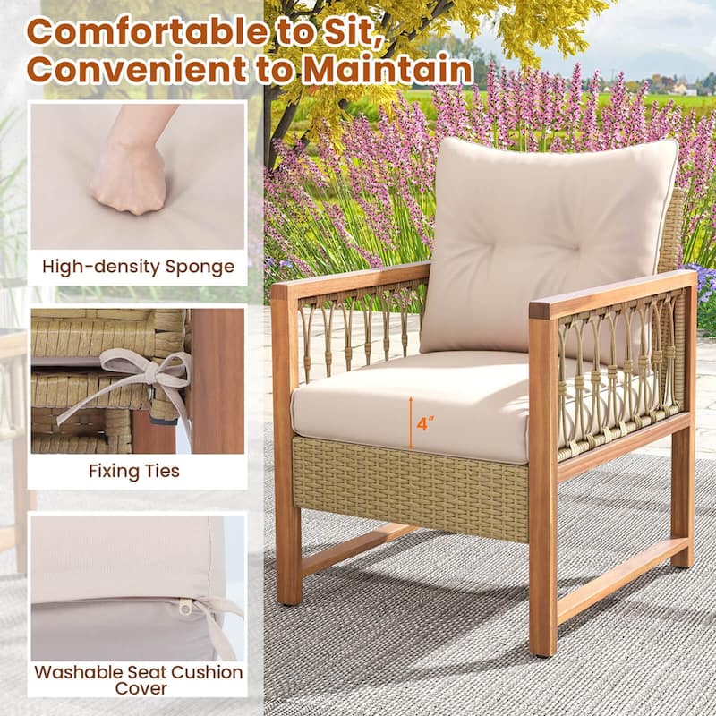 Costway 4 PCS Patio Furniture Set with Acacia Wood Frame Cushions and - See Details