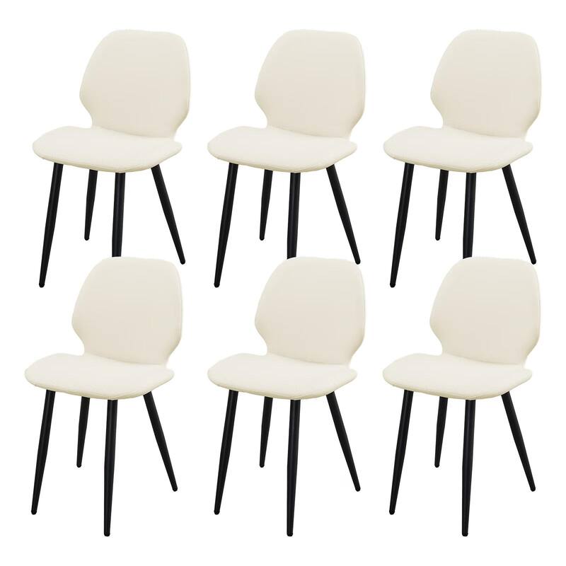 Leather Dining Chair with Metal Legs, Shell Shape Upholstered Chair Set of 6 for Kitchen, Restaurant, Living, Meeting Room - White