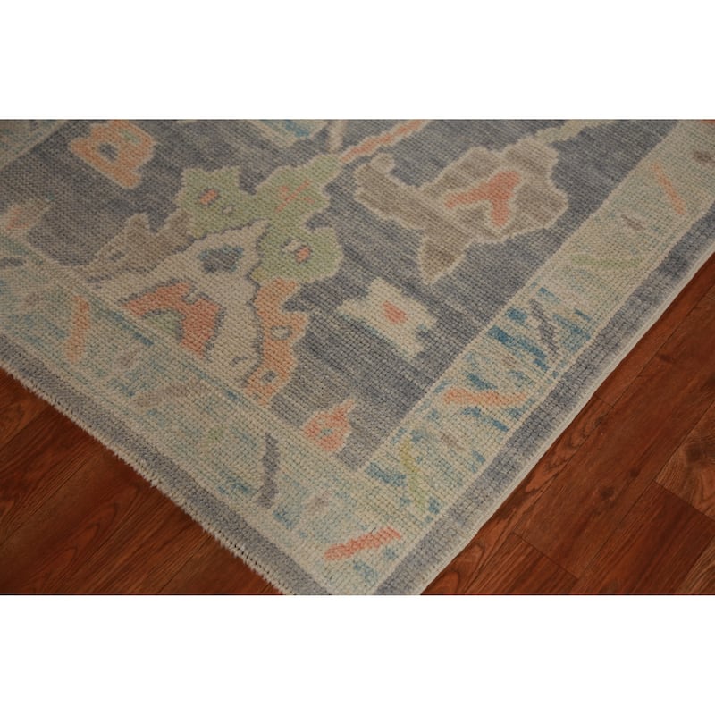 Hand Knotted Oriental 100% Wool Carpet Transitional Geometric Navy Blue & Blues Oushak Runner Rug - 9' 6'' X 2' 11''