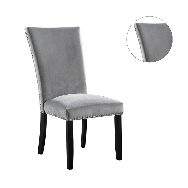 Flannelette Contemporary 2pc Dining Side Chairs Nalihead Trim Black Solid wood Legs Dining Room Chairs