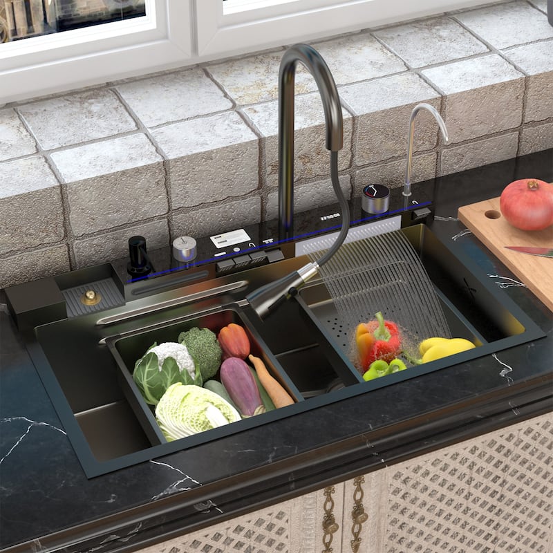 Multi-Functional PVD Nano Black Kitchen Sink for Modern Homes - 31.5"X17.7"