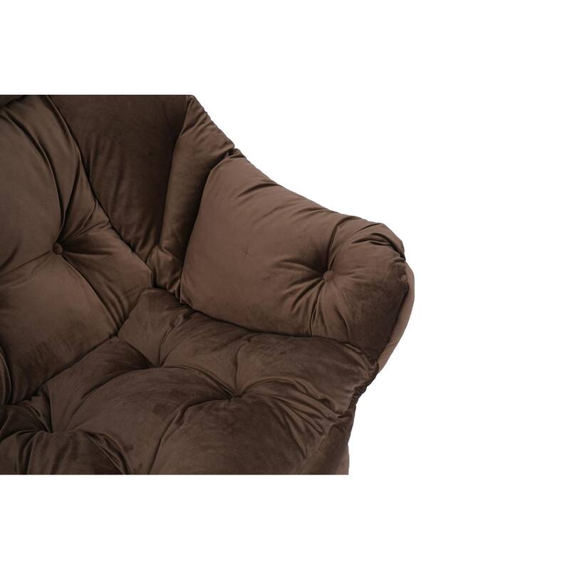 Modern Cotton Fabric Lazy Chair with Ottoman and Footrest, Brown