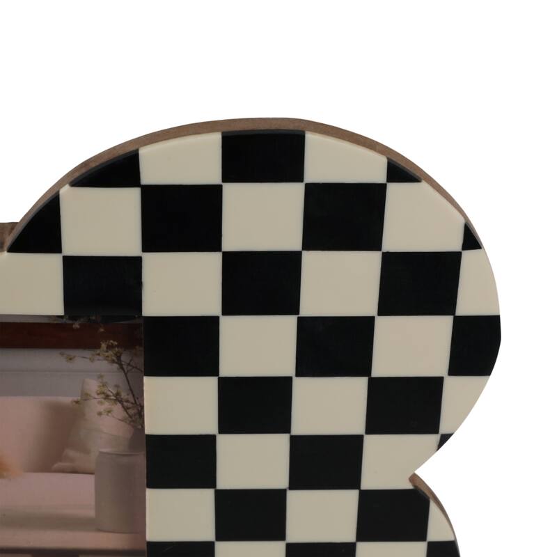 Resin Wood Glass Photo Frame Dog Bone Shape Checkerboard - 9" Ivory