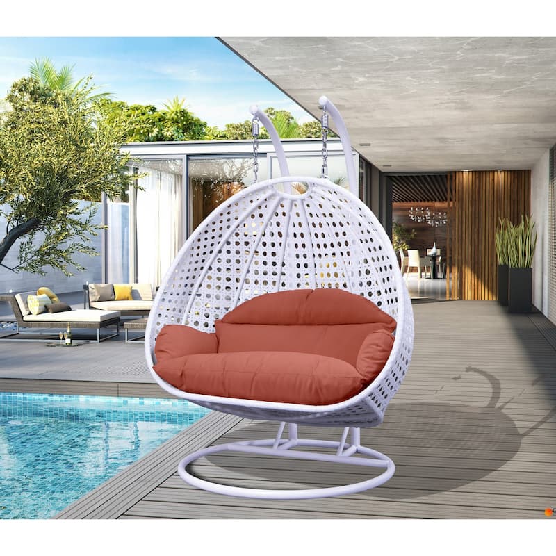 Egg-Shaped Swing Chair with Stand 2-Person Outdoor Patio Swing - Iron Frame & All-Weather Washable Cushions