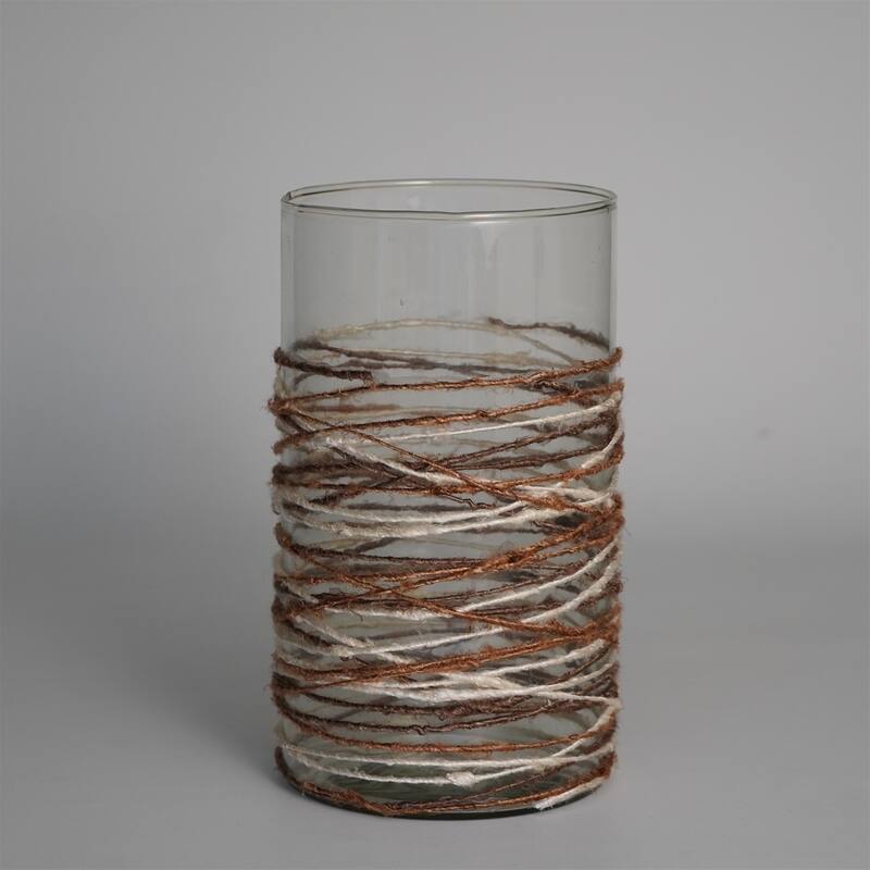 Textured Glass Votive Candle Holder - 10" - Brown and White