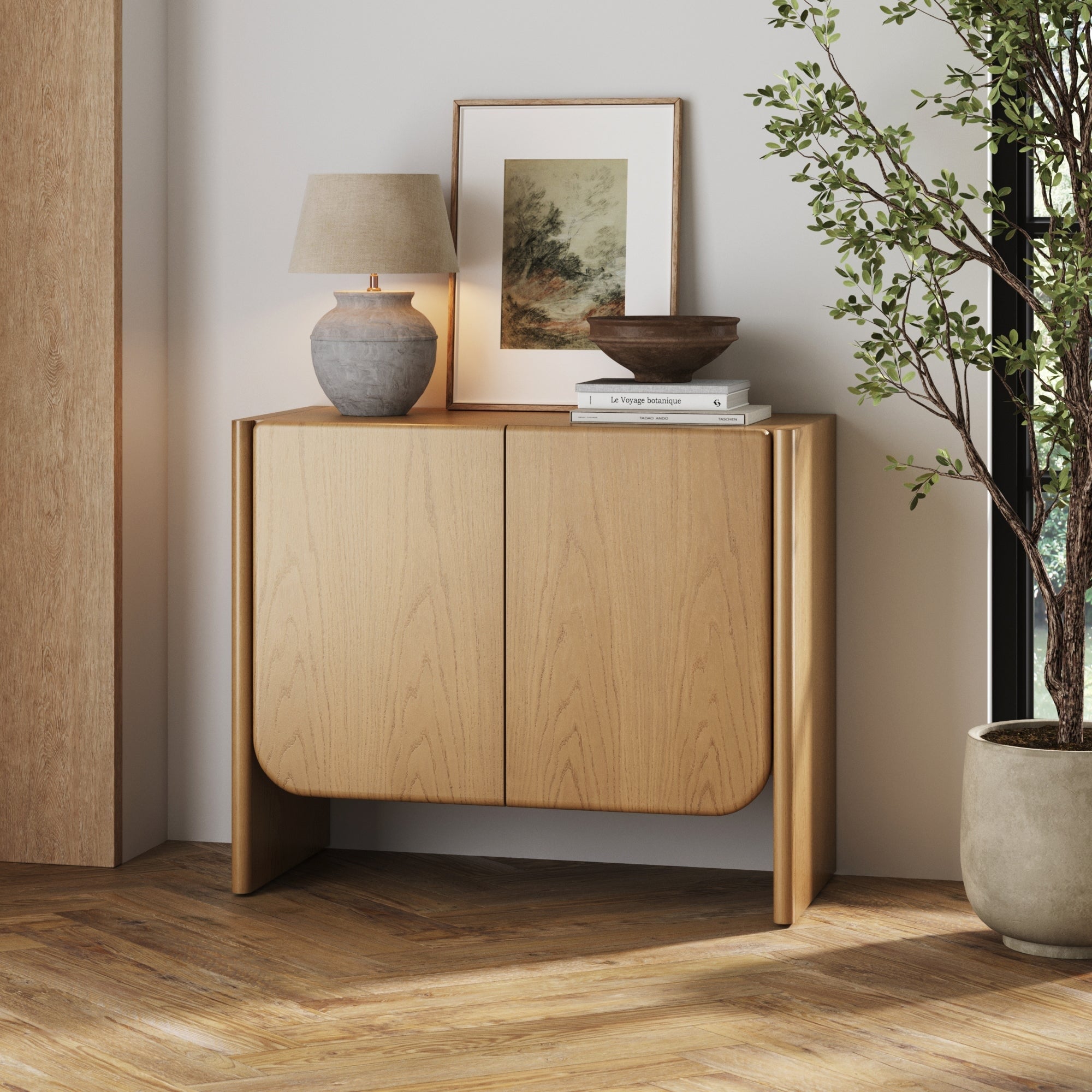 Jacala Mid Century Modern Entryway Storage Cabinet with Doors, Living Room Accent Cabinet with Wood Frame