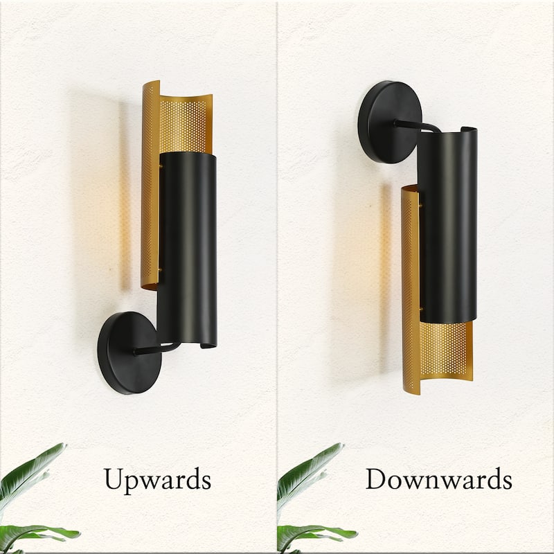 Modern Farmhouse Metal Cylinder Reversible Black Gold Bathroom Sconce for Foyer - L15"*W4.6"