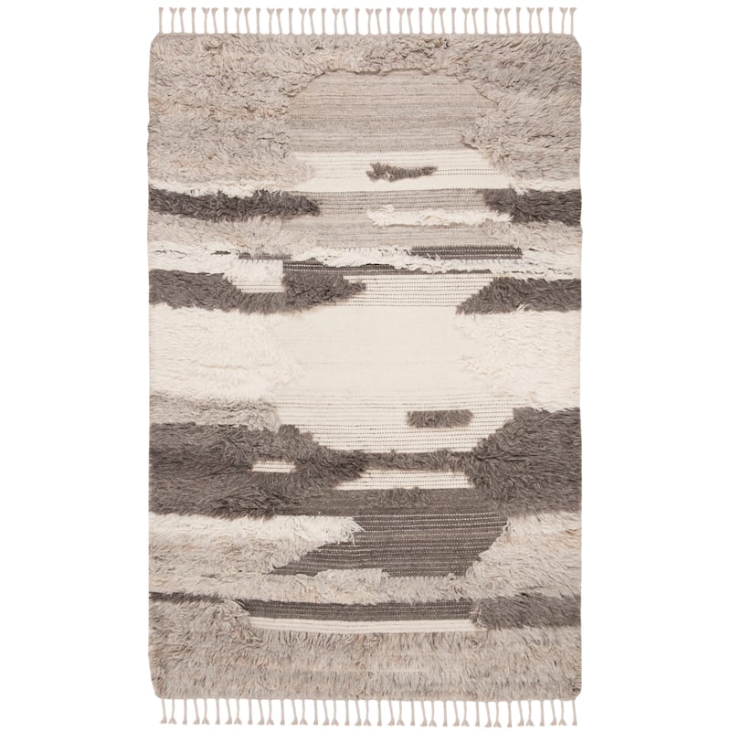 SAFAVIEH Hand-knotted Kenya Hilligje Southwestern Tribal Wool Rug - 5' x 8' - Ivory/Grey