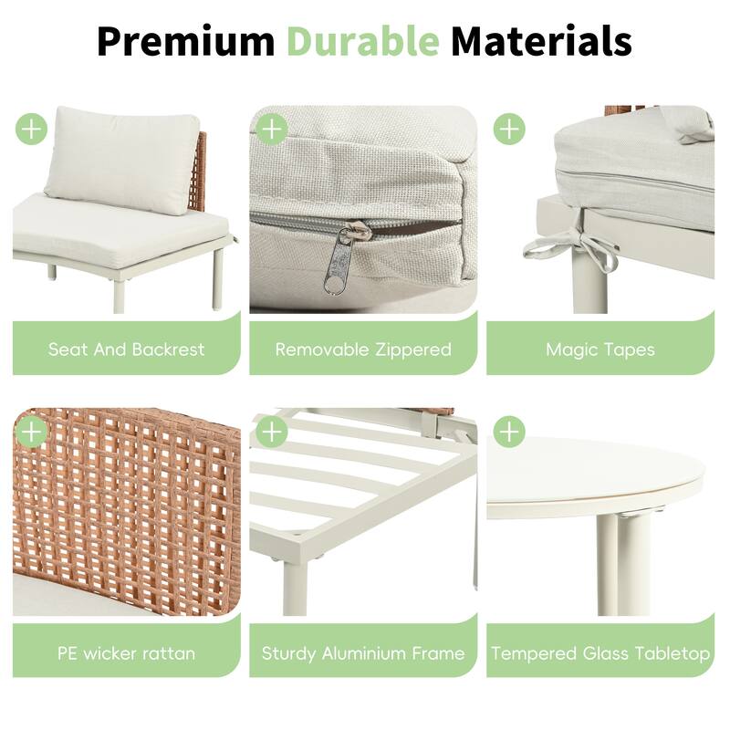 Patio Sofa Furniture Set,Half Moon Outdoor Sectional Sofa with 2 High-Low Coffee Tables,Tempered Glass,Pillows & Cushions