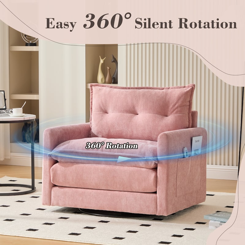 Swivel Barrel Chair - Mid Century Modern Chair, Thick Padded Arm Chair with Solid Metal Base, Comfortable Single Sofa Chair