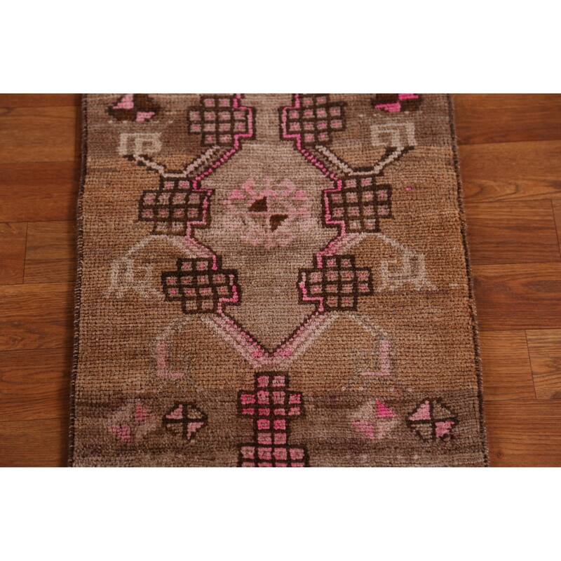 Hand Knotted Oriental 100% Wool Carpet Transitional Tribal Brown Anatolian Area Rug - 3' 2'' X 1' 5''