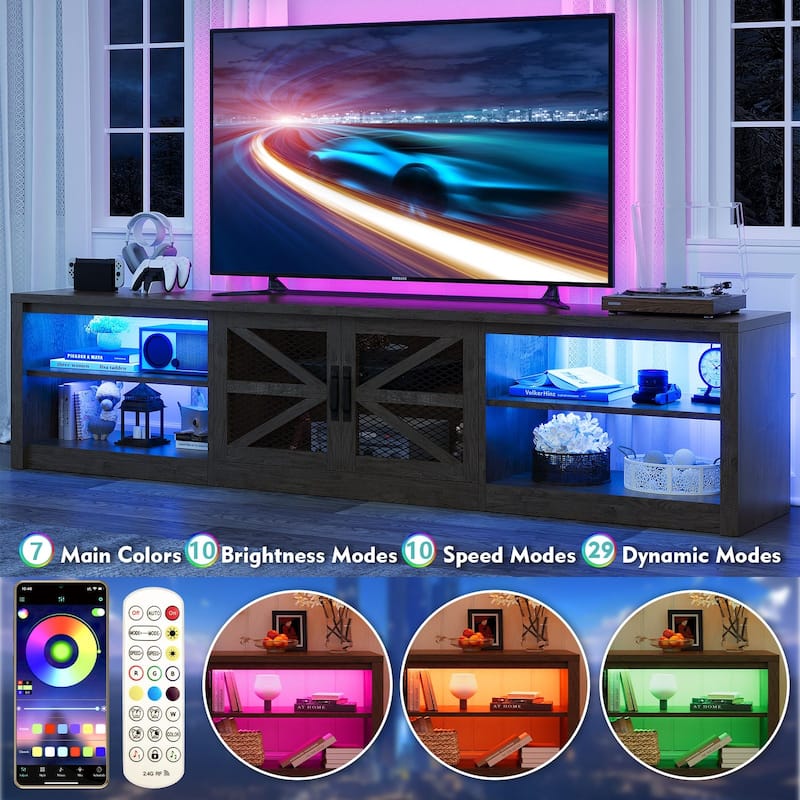 Gymojoy 78.7" Farmhouse TV Stand with LED Lights, Rustic Entertainment Center for 55-90" TV, Wood Media Console. - 78"W.