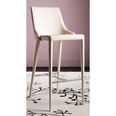 SAFAVIEH Mid-Century Dining Summerset Modern 42-inch Buttercream Leather Bar Stool - 21.2" x 18.9" x 41.8"