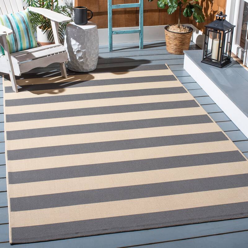 SAFAVIEH Courtyard Maysa Indoor/ Outdoor Waterproof Backyard Patio Rug - 6'7" x 9'6" - Beige/Grey