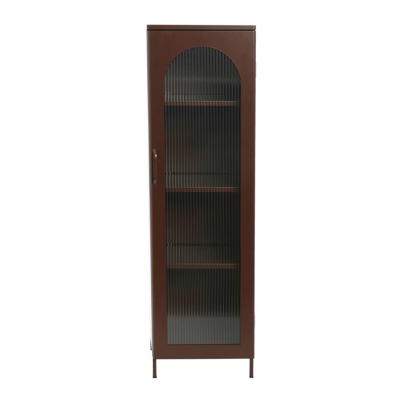 Solstice Metal Cabinet with 3 Adjustable Storage Shelves and Arched Glass Door