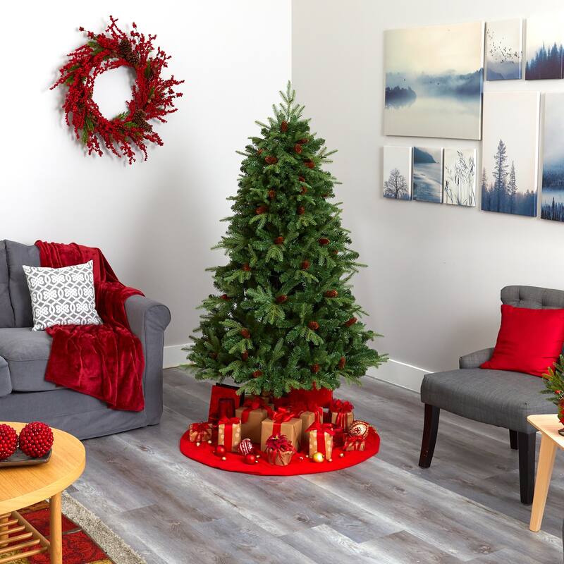 6Ft Pre-Lit Christmas Tree - Wellington Spruce Look with 300 Clear Lights & Pine Cones - Festive Holiday Decor - Green - 72
