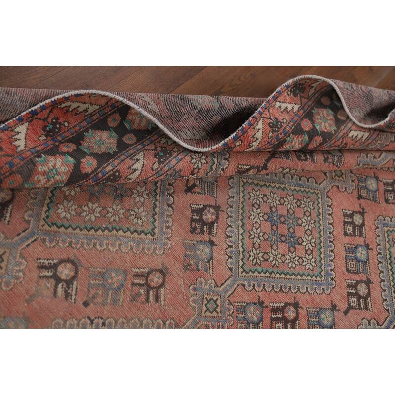 Pink Geometric Joshaghan Vintage Persian Rug Hand-Knotted Wool Carpet - 6'2" x 9'9"