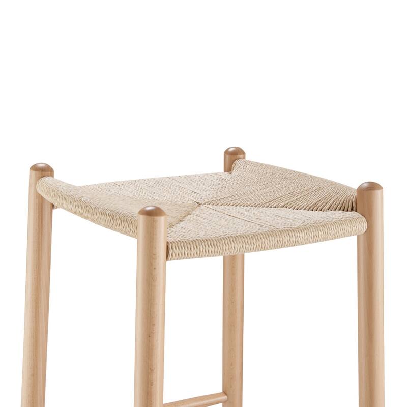 HomeRoots 27" Natural Rush and Solid Wood Backless Counter Height Bar Chair