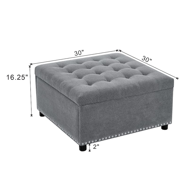 Square Tufted Upholstered Storage Ottoman with Nailhead Trim