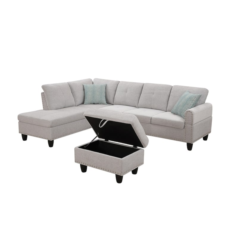 4-piece Modular Sectional Sofa with Storage Ottoman and Pillows
