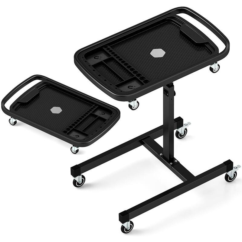 Black Metal Adjustable Tool Tray Cart with Casters and Removable Organizer - 30" L x 19" W x 31.5"-48.5" H - Black