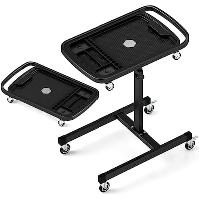 Black Metal Adjustable Tool Tray Cart with Casters and Removable Organizer - 30" L x 19" W x 31.5"-48.5" H