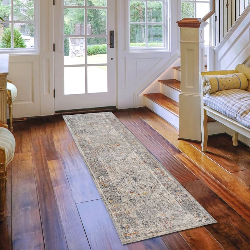 Lanfar Hennasie Silver/Orange Polyester Blend Area Rug - 2'6" x 7'10"