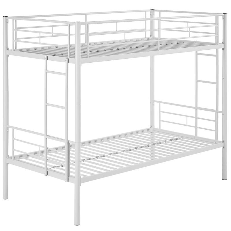 Bunk Bed Metal Twin Size Bunk Beds Frame with Ladder & Full-Length Guardrail Heavy Duty Sturdy 2 in 1 Convertible Bunk Bed