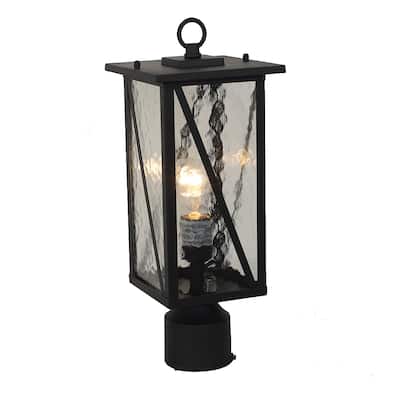 1 Light Outdoor Post Lantern in Clear Water Glass and Black Finish - 16.3"H x 6.3"W x 6.3"D