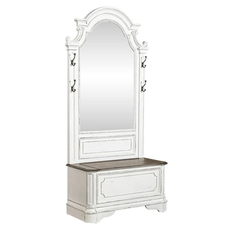 Magnolia Manor Antique White & Weathered Bark 2 Piece Hall Tree Set