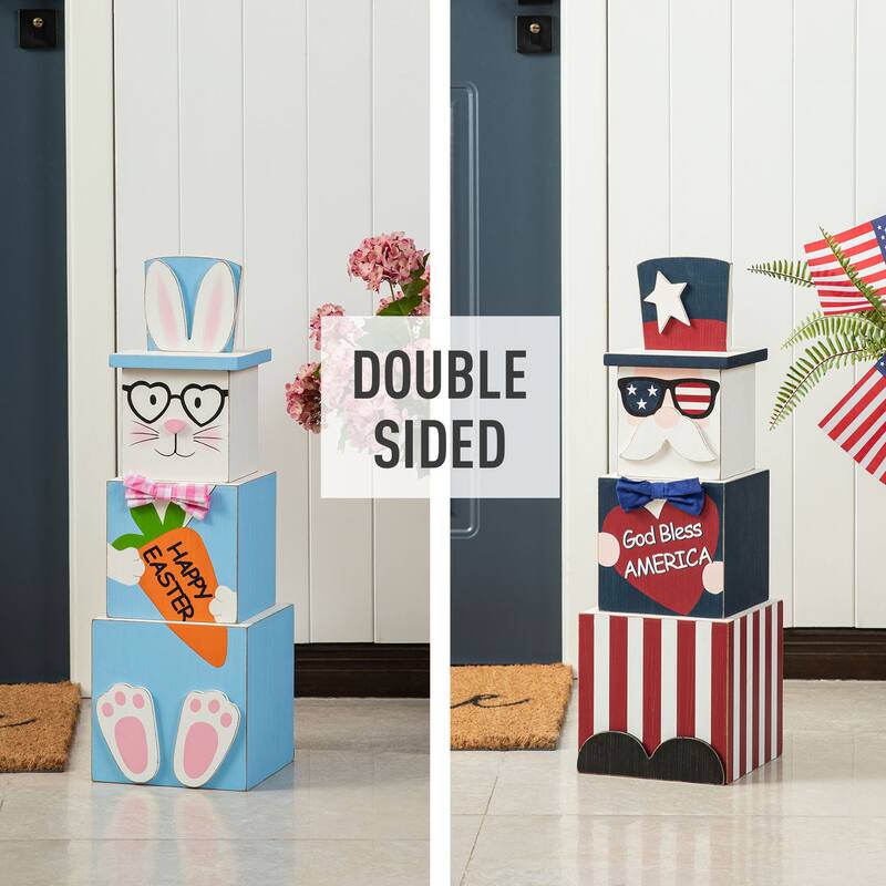 Glitzhome 24"H Double Sided Wooden Porch Decor Easter and July 4th - Muliti