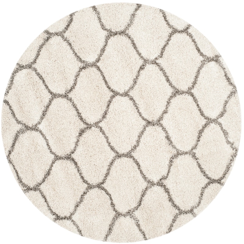 SAFAVIEH Hudson Shag Ogee Trellis 2-inch Thick Area Rug - Ivory/Grey - 8' Round