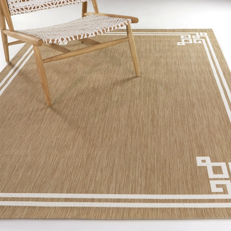 Haines Transitional Border Indoor/Outdoor Area Rug - 7'10" x 10' - Tan