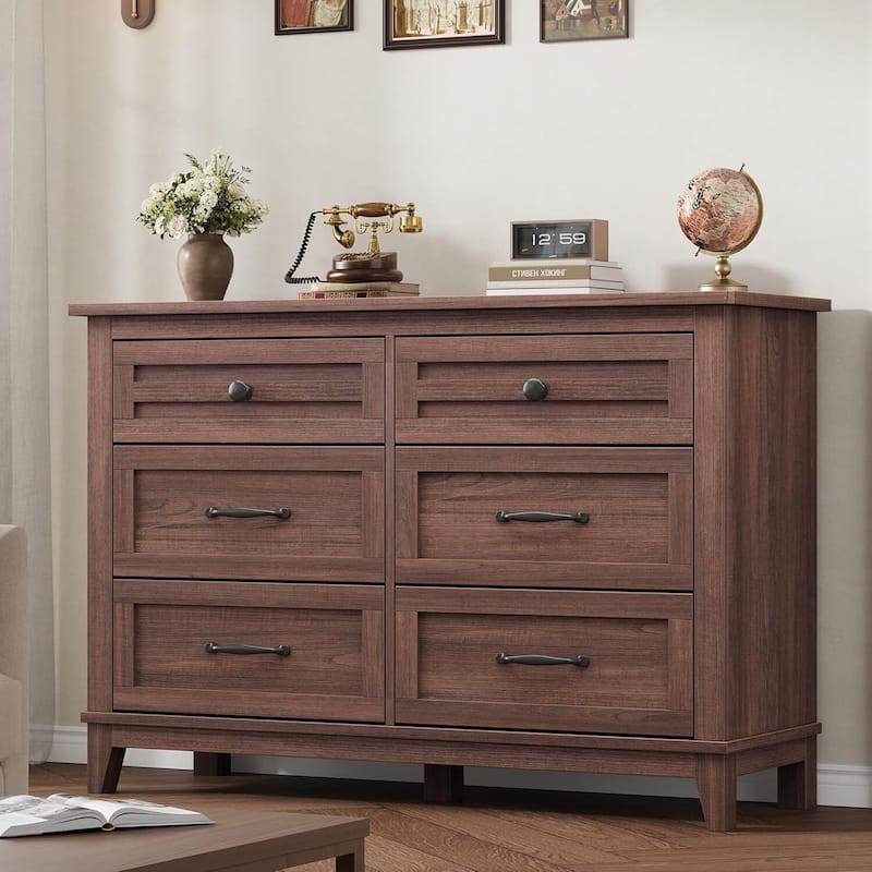 47" Wide Freestanding 6 Drawer Dresser for Living Room, Bedroom, Entryway - Brown