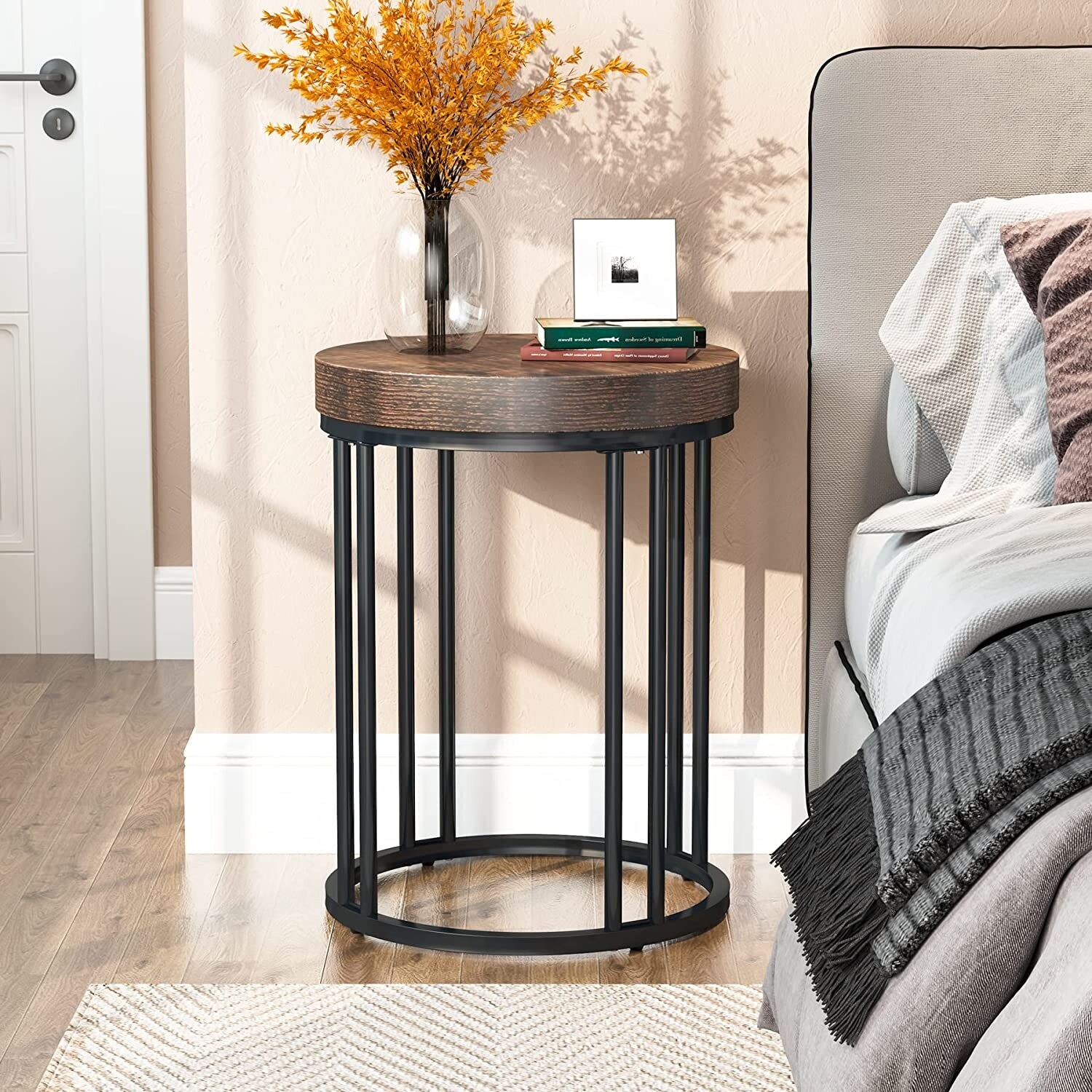 Round metal bedside table discount