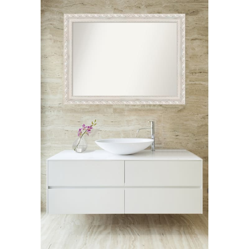 Opera Off White Non-Beveled Wood Framed Bathroom Vanity Wall Mirror - Opera Off White