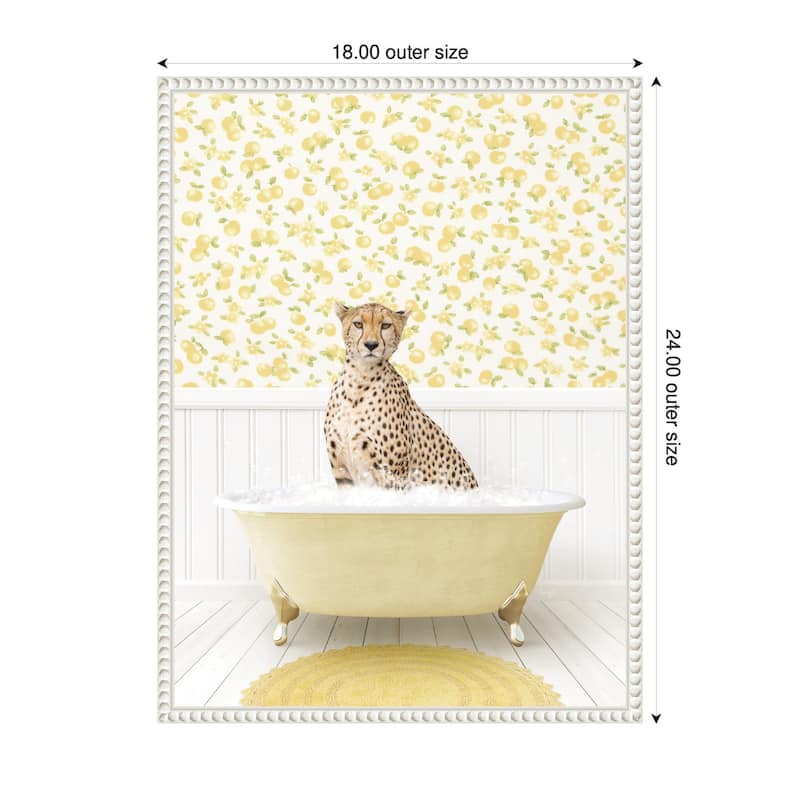 Kate and Laurel Sylvie Cheetah in Cottage Yellow Bathtub Framed Canvas by Amy Peterson