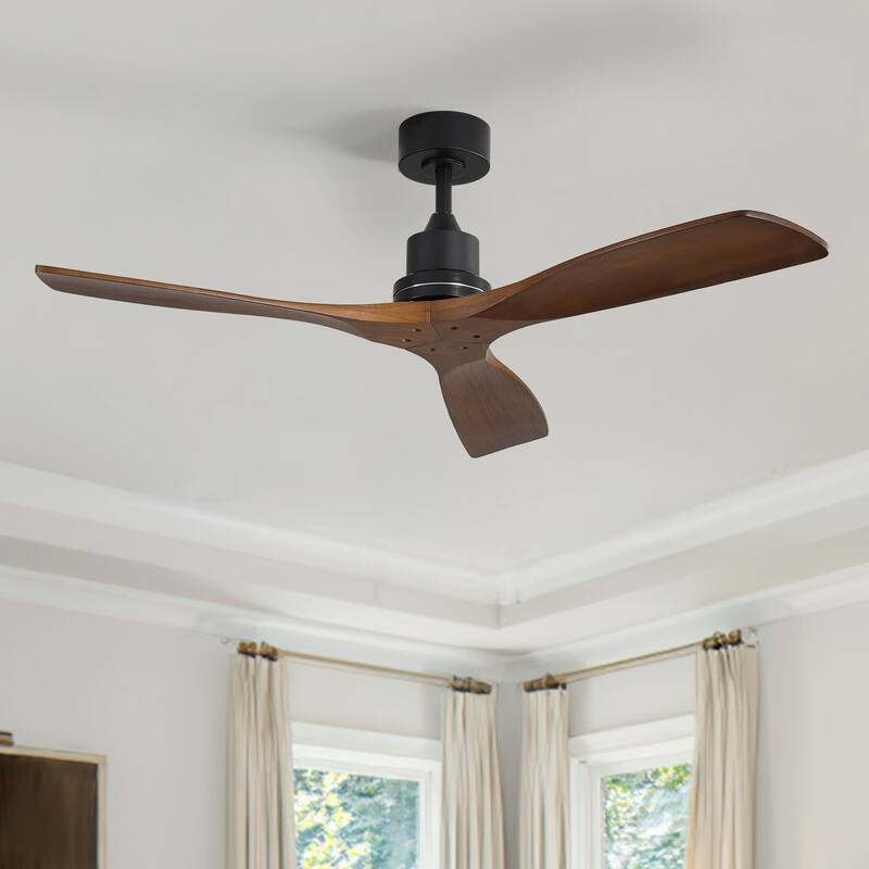 52''/60" Large Ceiling Fan without Lights, Remote Control and Reversible Motor Included, 3 Wood Blades - Black with Brown Blades - 52 Inch