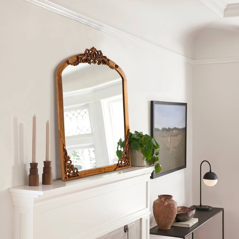 Lumioca Carved Solid Wood Arched Standing Mirror Wall Mirror