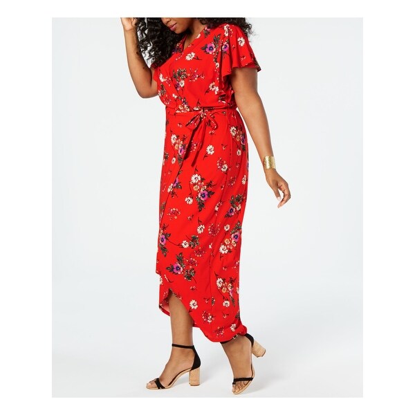 womens red wrap dress