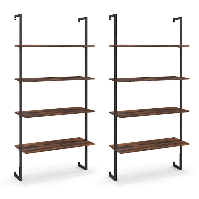 Costway 2 PCS 4-Tier Ladder Shelf Bookshelf Industrial Wall Shelf with - See Details