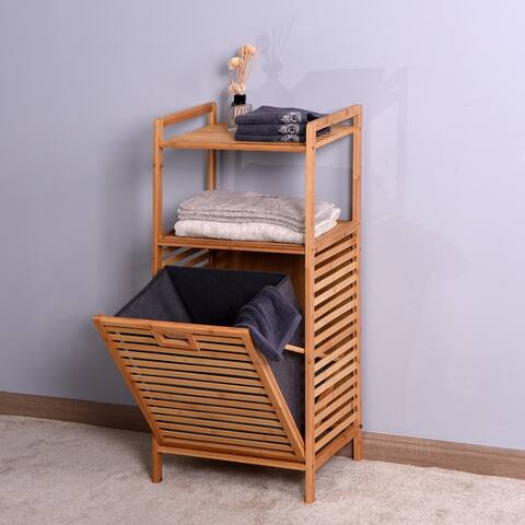 Nestfair Brown Bathroom Bamboo Storage Laundry Basket with a Drawer