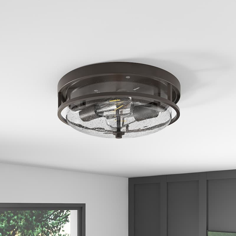 Vintage Oil Rubbed Bronze 2-Light Glass Flush Mount Ceiling Lighting Fixture