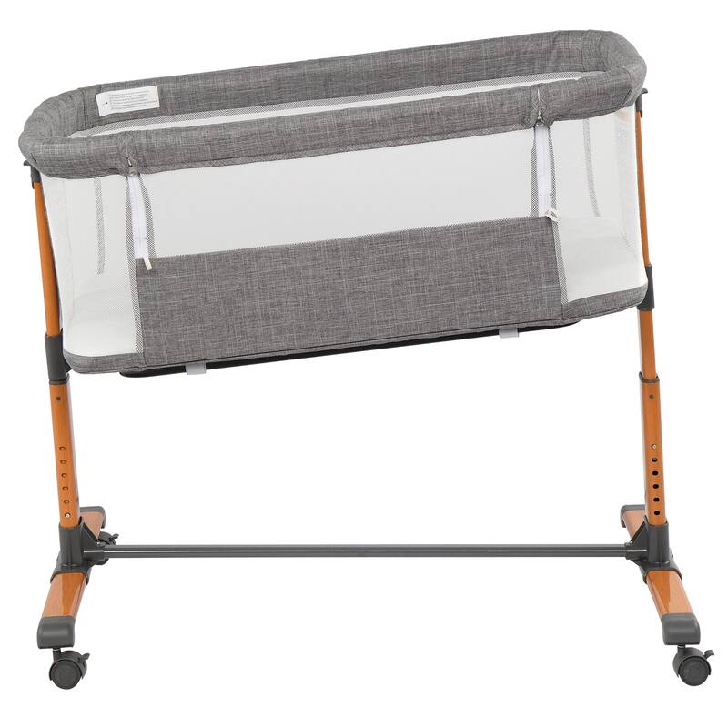 Grey 150D Encrypted Cationic Fabric Portable Baby Cradle with Iron Frame and Wheels - 92 x 55 x 85cm