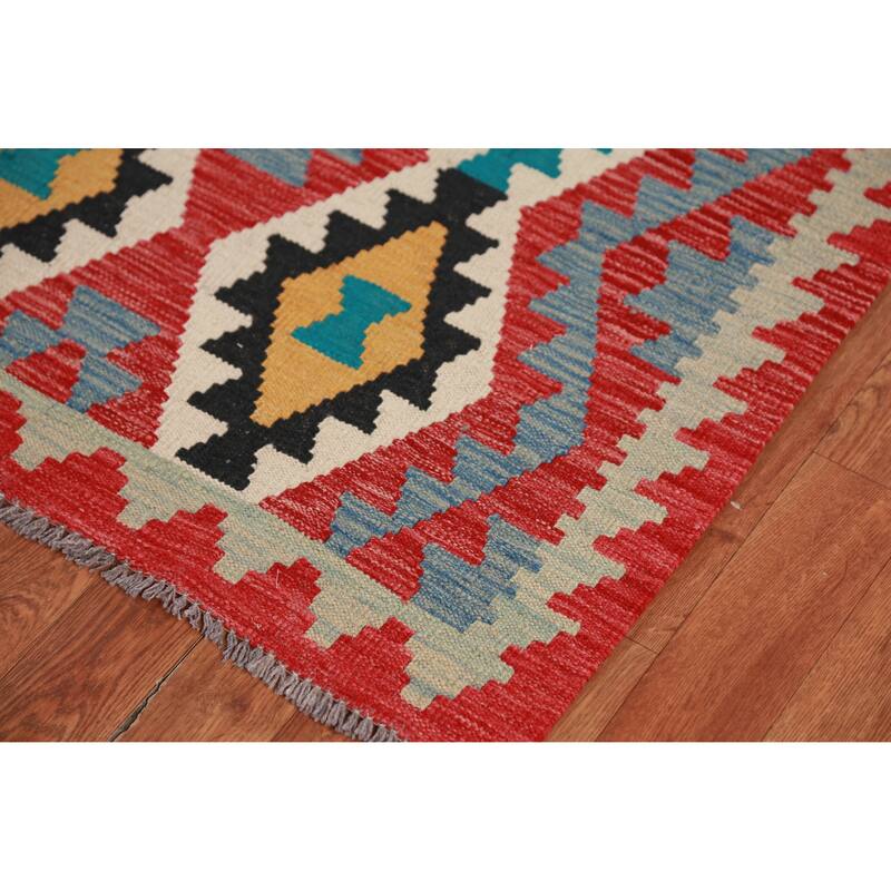 Hand Woven Oriental 100% Wool Carpet Southwestern Geometric Multi-Colored Kilim Area Rug - 8' 4'' X 5' 6''