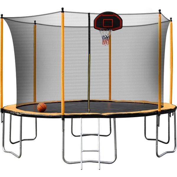 slide 2 of 20, 12Ft Trampoline with Basketball Hoop Inflator and Ladder, Kids Family Recreational Trampoline for Backyard Kids