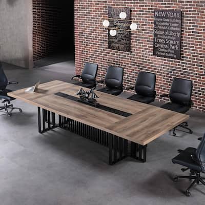 Large Conference Table with Metal Grid Base Cable Management Executive Meeting Table for Office (10-20 People)